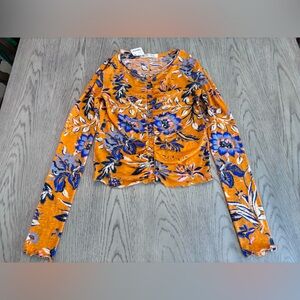 NWT We The Free Rouched Multi Color Floral Long Sleeve Top Size S